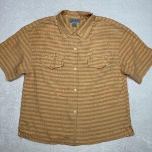 Vintage LEILEI Men's 100%‎ Silk Striped Short Sleeve Button Up Shirt Size L